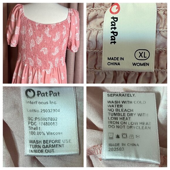 PatPat Pink Boho Paisley Midi Dress XL Short Puff Sleeves V-Neck 100% Viscose Ru - Picture 14 of 16